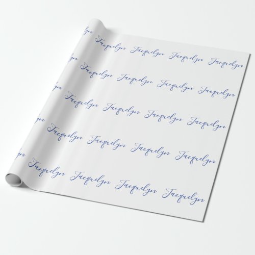 White Blue Plain Elegant Modern Calligraphy Name Wrapping Paper