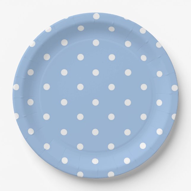 White Blue Polka Dot Paper Plate (Front)