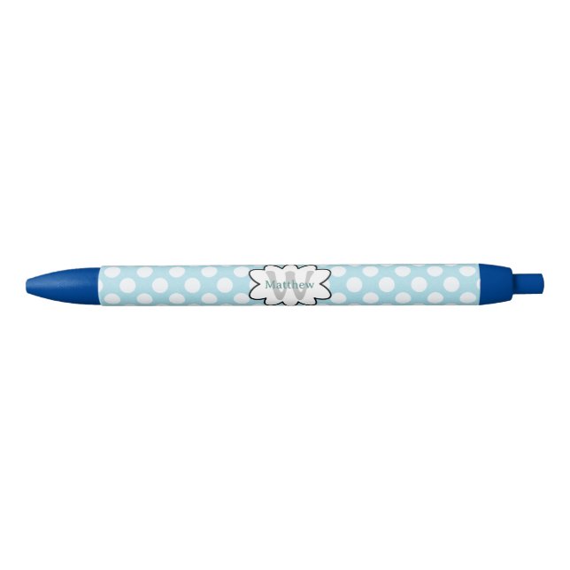 White Blue Polka Dots Pen (Front)