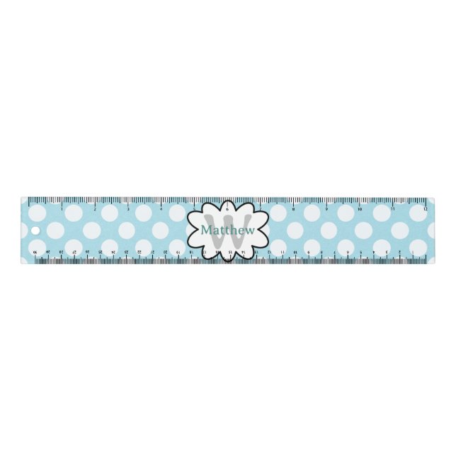 White Blue Polka Dots Ruler (Front)