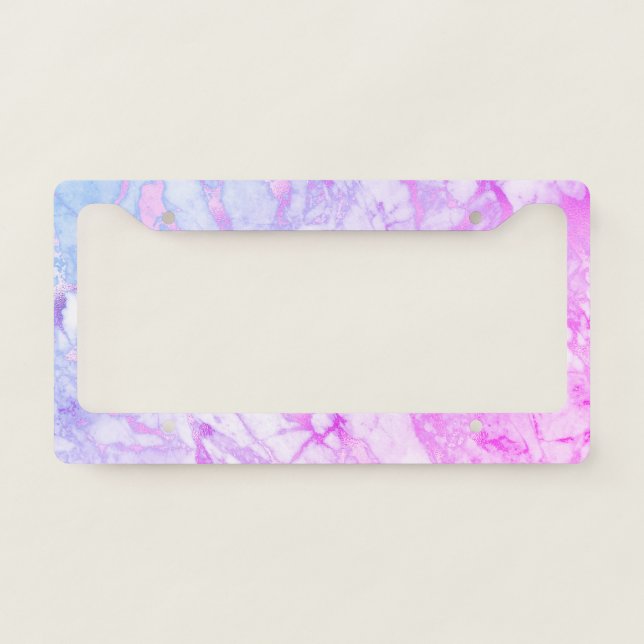White, Blue & Purple Marble License Plate Frame (Front)