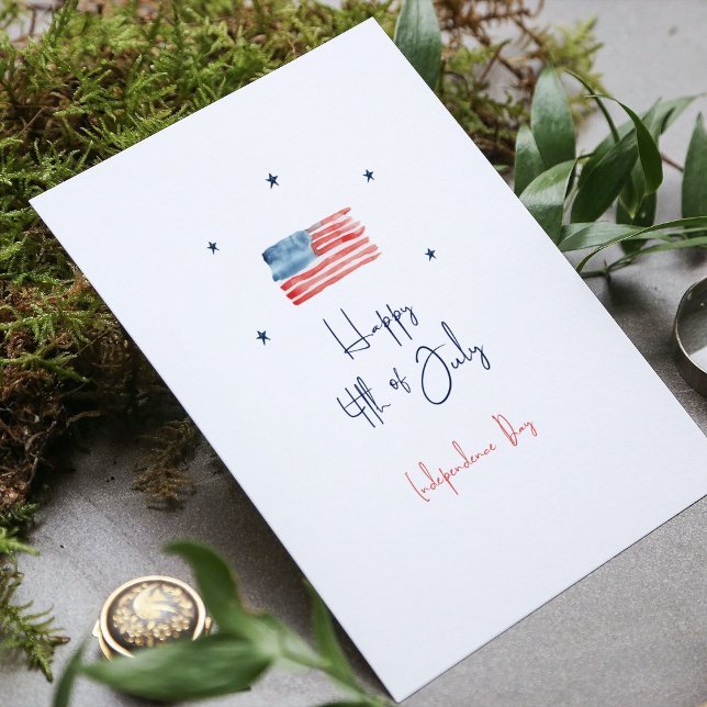 White Blue Red Minimalist Happy 4th Of July Holiday Card (Creator Uploaded)