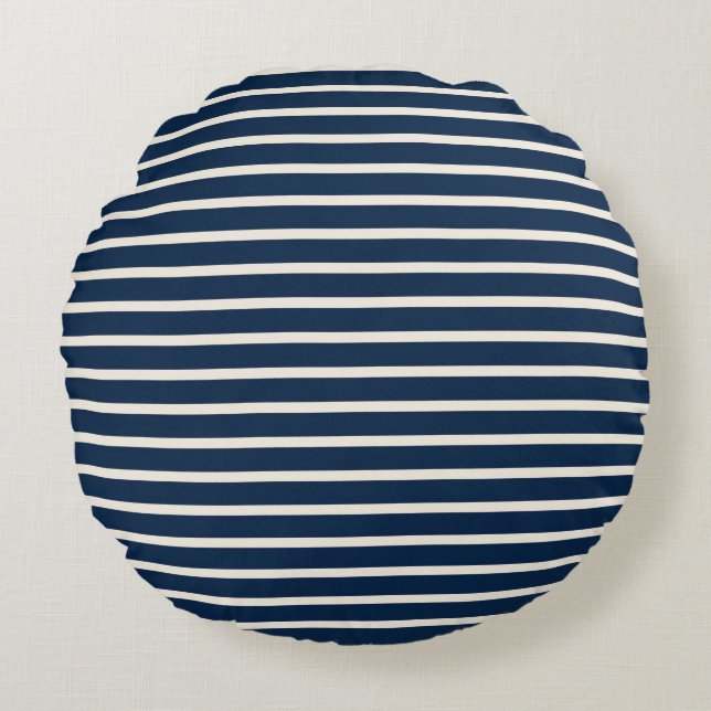 White Blue Red Stripes Round Pillow (Front)