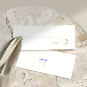 White   Blue Ribbon Wedding Place Name Escort  Mini Business Card