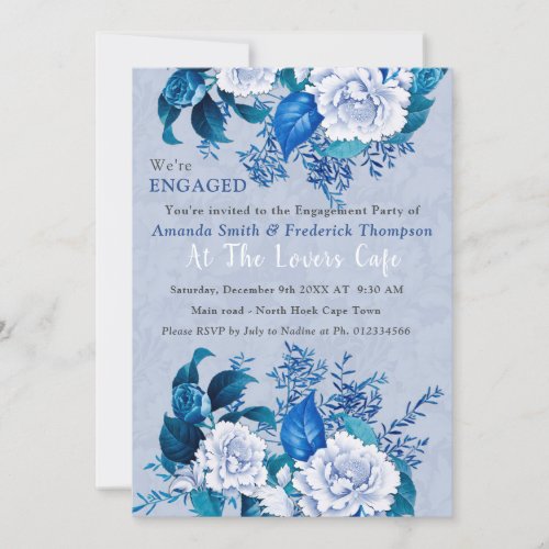 White  blue Rose Flowers design  Invitation