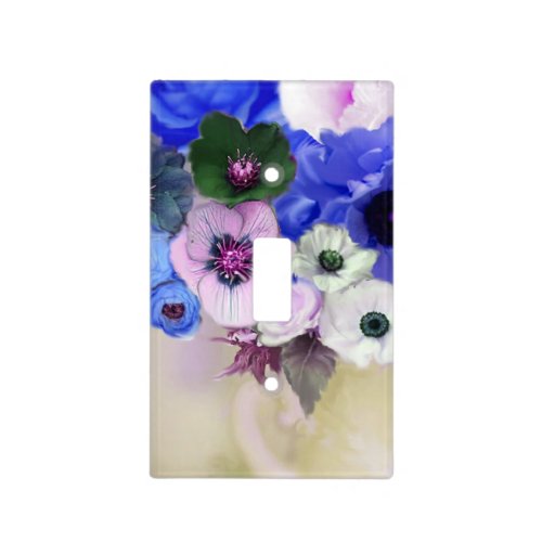 WHITE BLUE ROSES AND ANEMONE FLOWERS White Pink Light Switch Cover