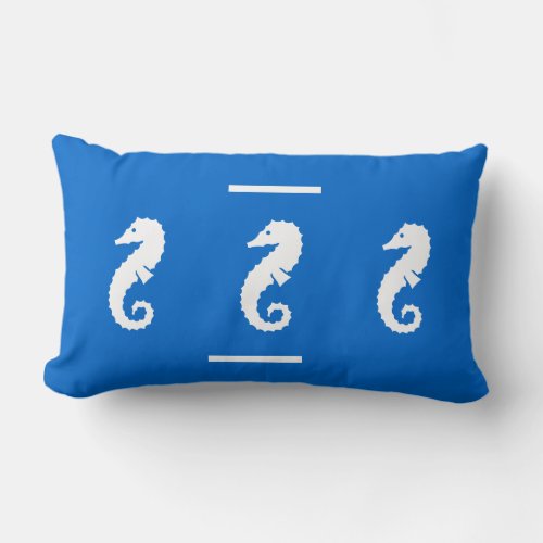 white blue SEAHORSE on PILLOW coastal