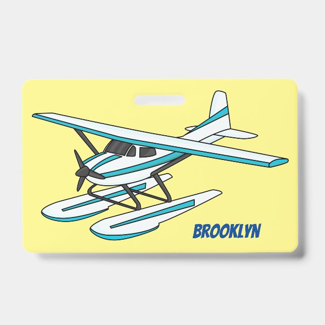 White blue seaplane illustration badge (Front)