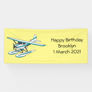 White blue seaplane illustration banner