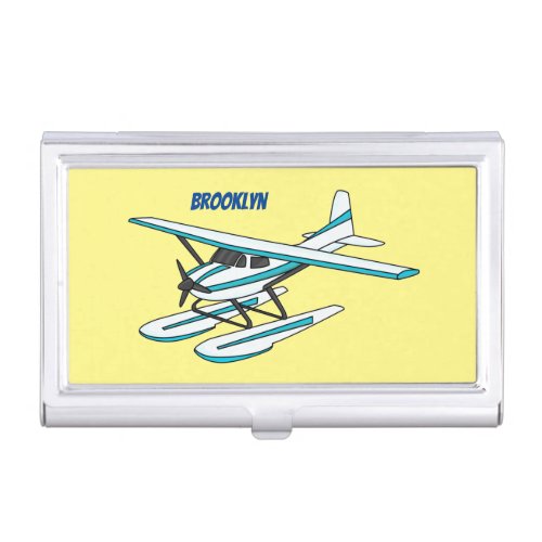 White blue seaplane illustration business card case