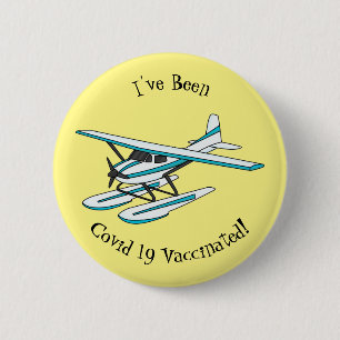 White blue seaplane illustration button