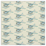 White blue seaplane illustration  fabric