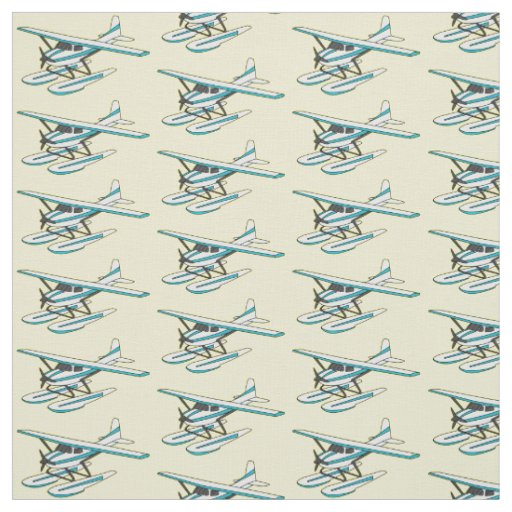 White blue seaplane illustration  fabric