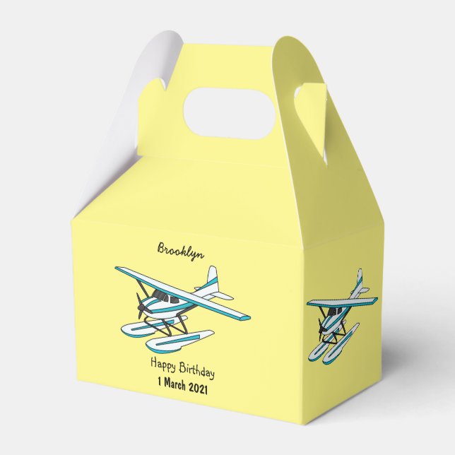 White blue seaplane illustration favor boxes (Front Side)
