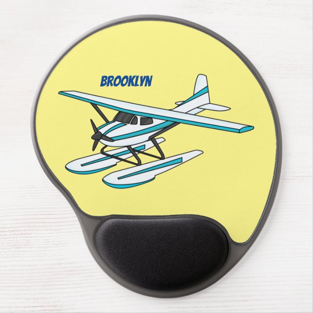 White blue seaplane illustration gel mouse pad (Front)