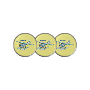 White blue seaplane illustration golf ball marker