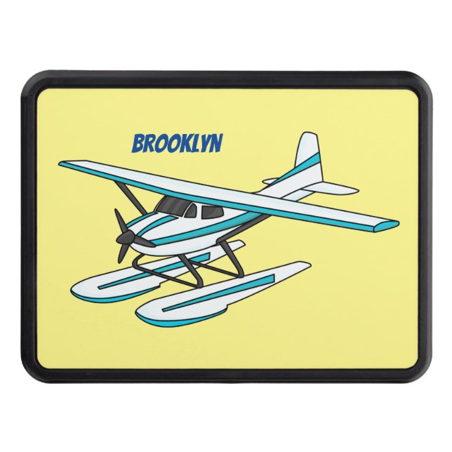White blue seaplane illustration hitch cover (Front)