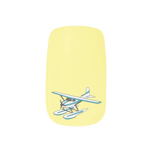White blue seaplane illustration  minx nail art (Left Thumb)