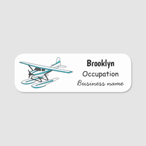 White blue seaplane illustration  name tag