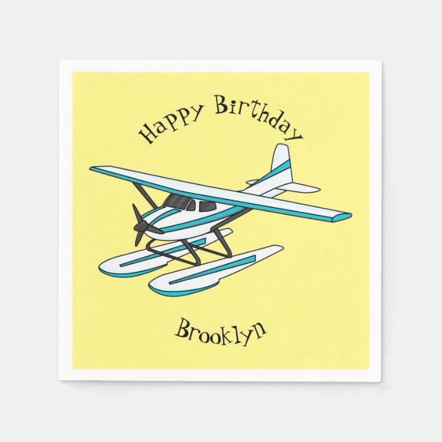 White blue seaplane illustration napkins (Front)