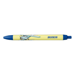 White blue seaplane illustration pen