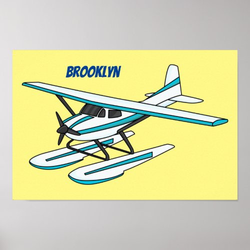 White blue seaplane illustration poster