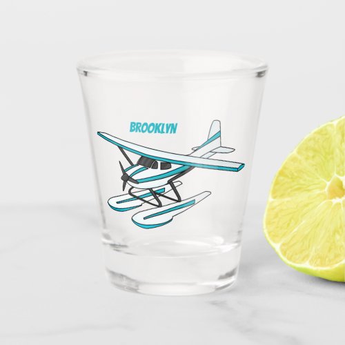 White blue seaplane illustration shot glass