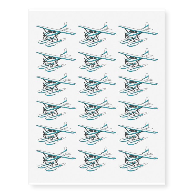 White blue seaplane illustration temporary tattoos (Front)