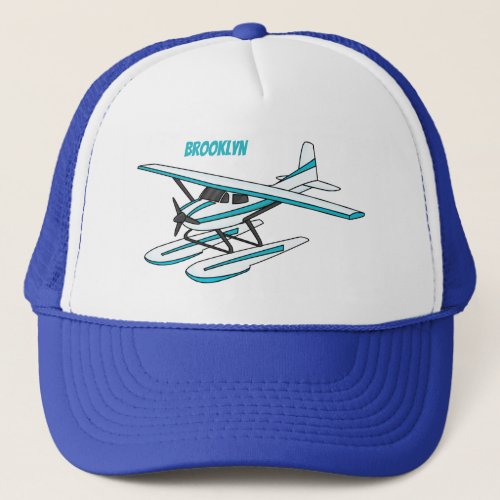 White blue seaplane illustration trucker hat