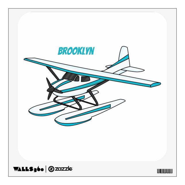 White blue seaplane illustration wall decal (Front)