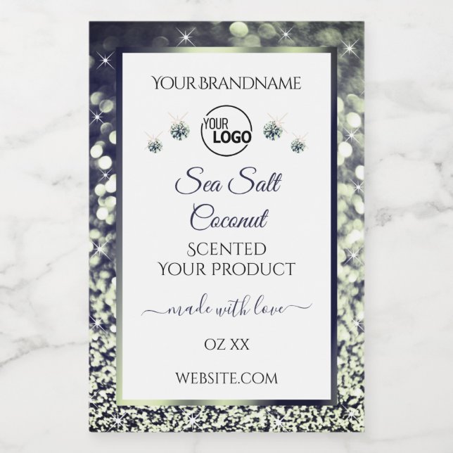 White Blue Silver Glitter Product Labels Add Logo (Single Label)
