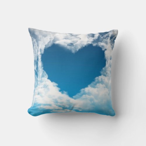 White Blue Sky Heart Shape Cloud Throw Pillow