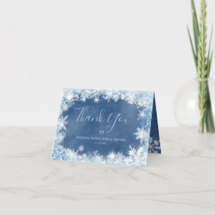 White Blue Snow in Love Snowflake Bridal Folded Letterpress Thank You Card