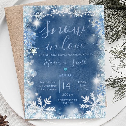 White Blue Snow in Love Snowflake Bridal Shower  Invitation