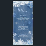 White Blue Snow in Love Snowflake Bridal Shower Menu<br><div class="desc">White Blue Snow in Love Snowflake Bridal Shower Menu Card</div>