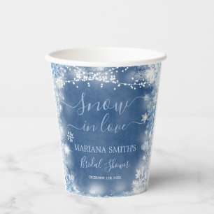 White Blue Snow in Love Snowflake Bridal Shower Paper Cups