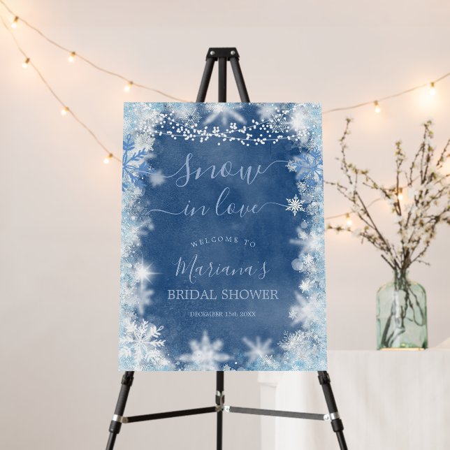 White Blue Snow in Love Snowflake Bridal Welcome Foam Board (In Situ (Stand))