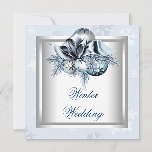 White Blue Snowflake Blue Winter Wedding Custom Invites