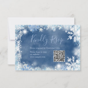 White Blue Snowflake Bridal Shower QR Rsvp Card