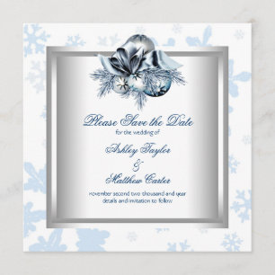 White Blue Snowflake Winter Wedding Save the Date