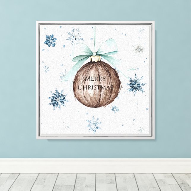 White Blue Snowflakes Christmas Coconut Bow Canvas Print (Insitu(Wood Floor))