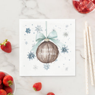 White Blue Snowflakes Christmas Coconut Bow Napkins