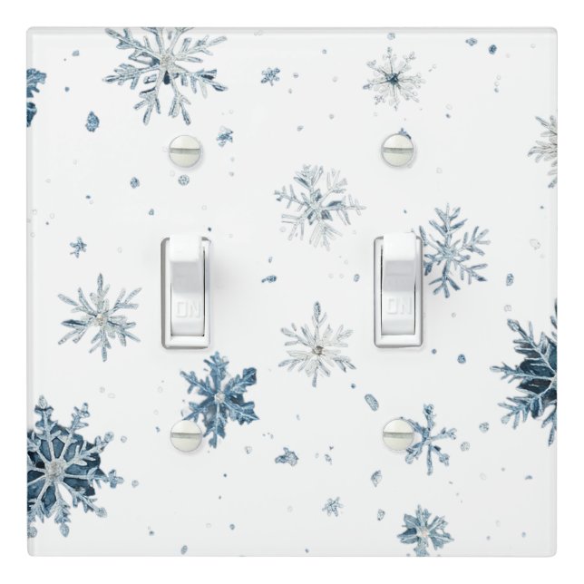 White Blue Snowflakes Christmas  Light Switch Cover (In Situ)