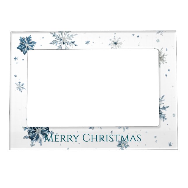 White Blue Snowflakes Christmas  Magnetic Frame (Front)