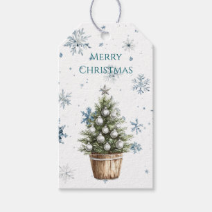 White Blue Snowflakes Christmas Tree Gift Tags