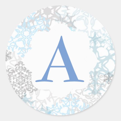 WhiteBlue Snowflakes _ Circle Sticker