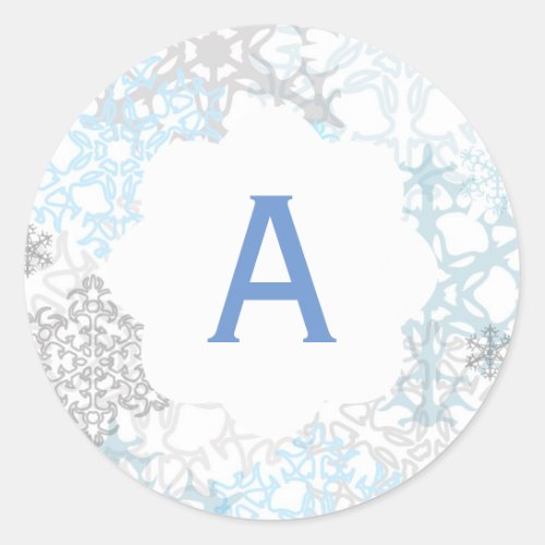 WhiteBlue Snowflakes _ Circle Sticker