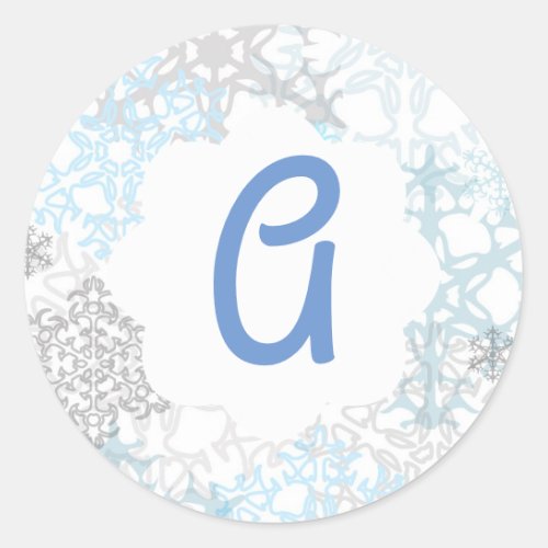 WhiteBlue Snowflakes _ Circle Sticker