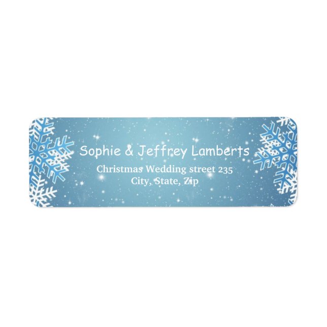 White blue snowflakes on blue Christmas Label (Front)