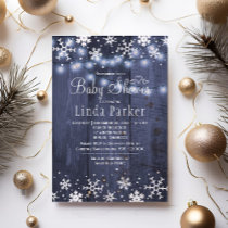 White blue snowflakes rustic winter baby shower invitation